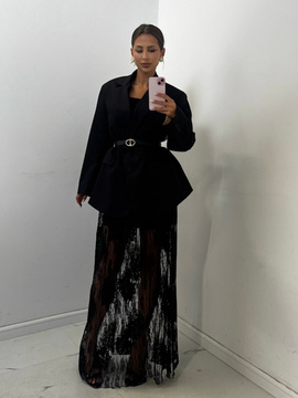 Długa spódnica z koronki - Czarna