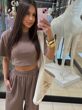 Bluzka basic z poduszkami - Mokka