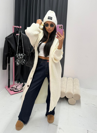 Kardigan La Milla z kapturem maxi ecru 