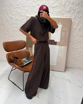 Spodnie La Milla z siateczkową wstawką czekolada