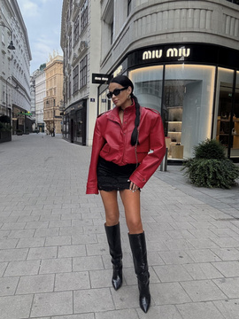 La Milla Kurtka bomberka skórzana czerwona Linia Premium