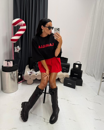 La Milla buty z różą workery trapery damskie czarne La Milla