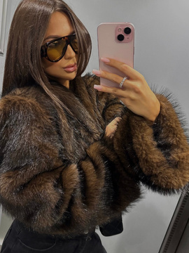 Krótkie futro eko lis - Czekolada