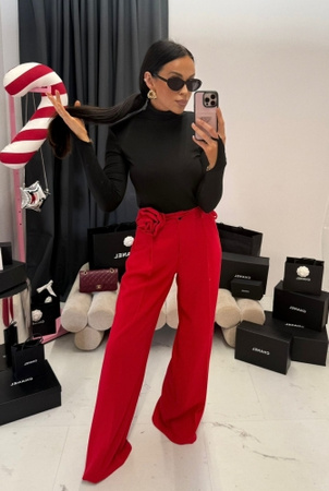 Spodnie La Milla z różą z szeroką nogawką czrwone