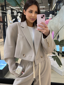 Komplet spodnie z krótką marynarką - Taupe