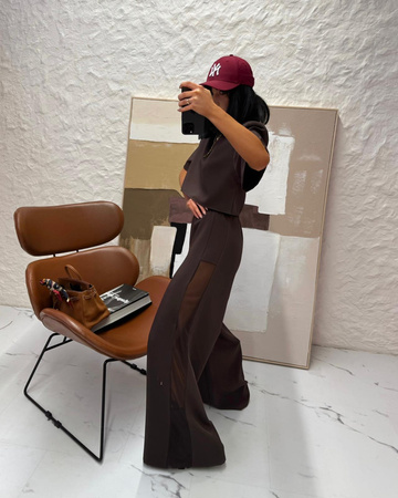 Spodnie La Milla z siateczkową wstawką czekolada