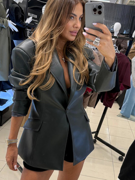 Marynarka damska skórzana - Ciemny khaki