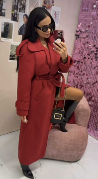 PŁASZCZ PREMIUM Z WEŁNĄ MAXI LA MILLA CZERWIEŃ