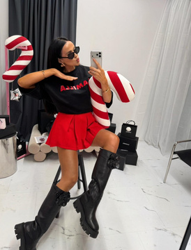 LA MILLA BLUZKA T-SHIRT OVERSIZE Z LOGO CZERŃ/CZERWIEŃ