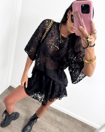 LA MILLA BLUZKA T-SHIRT KORONKA CZARNY