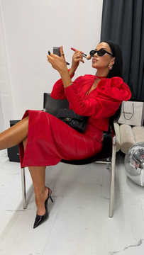 SPÓDNICA MAXI EKO SKÓRA CZERWONA LAMILLA Z PASKIEM