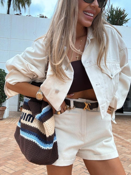 Krótkie spodenki jeansowe - Beż