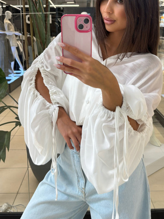 Koszula ze ściągaczem na plecach - Śmietana