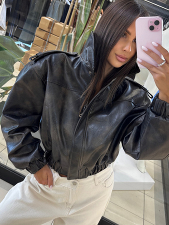 Kurtka z ekoskóry Vintage Mat - czarno-brązowa 