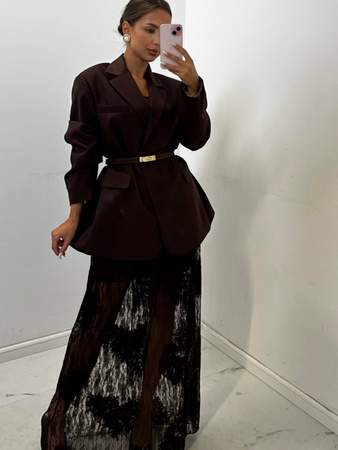 Długa spódnica z koronki - Czekolada