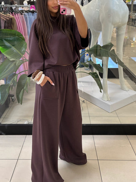 Spodnie oversize z kieszeniami - Czekolada