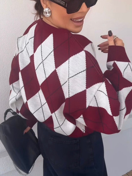 Sweter w romby - bordo