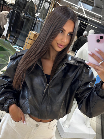 Kurtka z ekoskóry Vintage Mat - czarno-brązowa 