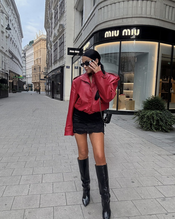 La Milla Kurtka bomberka skórzana czerwona Linia Premium