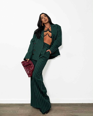 SPODNIE ELEGANCKIE LA MILLA Z ZASZEWKAMI PASKI ZIELEŃ