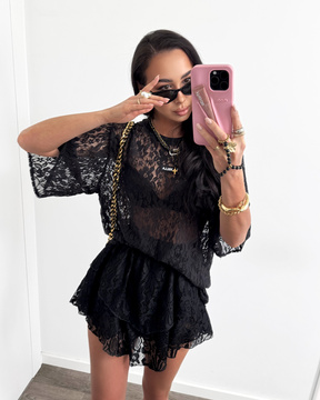 LA MILLA BLUZKA T-SHIRT KORONKA CZARNY