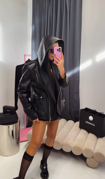 La Milla Kurtka skórzana z kapturem czarna wersja dłuższa