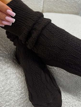 Skarpety z warkoczowym splotem - czekolada