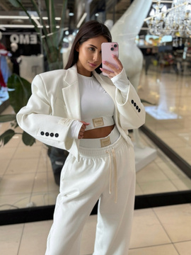 Komplet spodnie z krótką marynarką - śmietanka 36