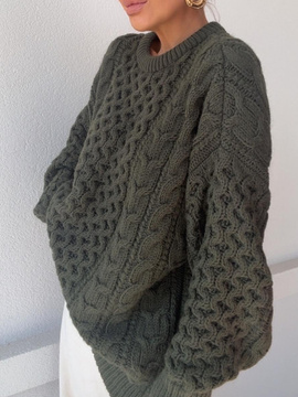 Długi Sweter z ozdobnym splotem - Khaki