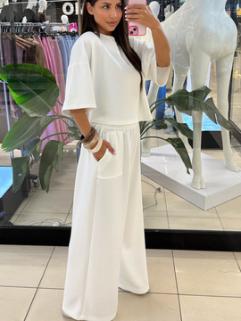 Spodnie oversize z kieszeniami - Śmietanka