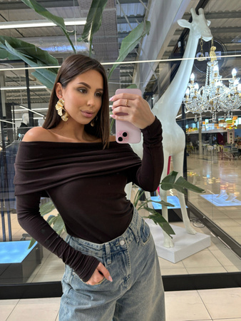 Bluzka z odkrytymi ramionami - Czekolada