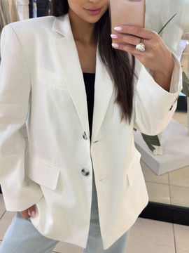 Marynarka z Dodatkiem Lnu - Śmietana